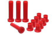 Red cylindrical bushings from Energy Suspension front arm bushing kit for better ride