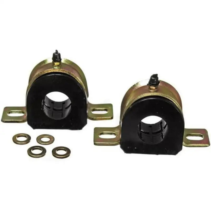Two black and gold Energy Suspension greaseable sway bar bushings with washers