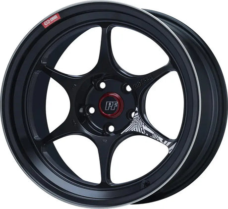 Black six-spoke Enkei PF06 car wheel with 45mm offset and 75mm bore