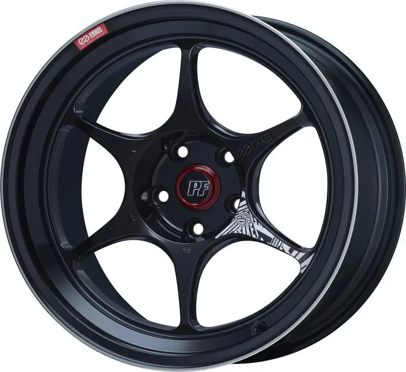 Black machined Enkei PF06 18x9.5 5x100 wheel with six spokes for sleek style