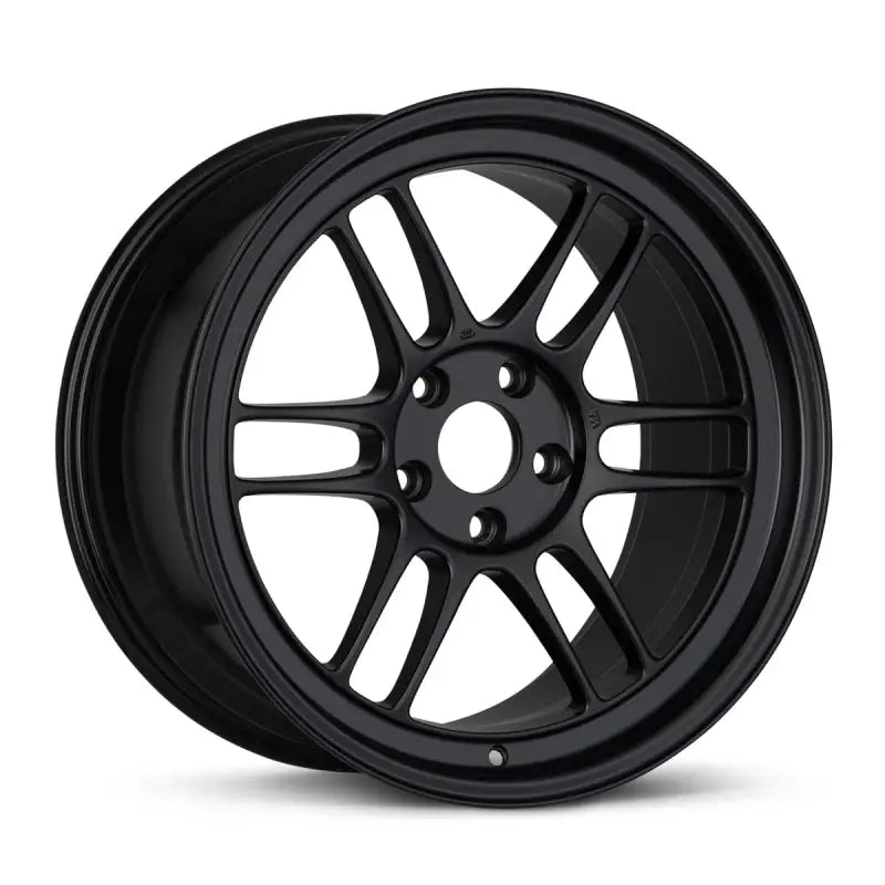 Black Enkei RPF1 wheel for G35 and 350Z cars in 18x9 size with 5x114.3 bolt pattern