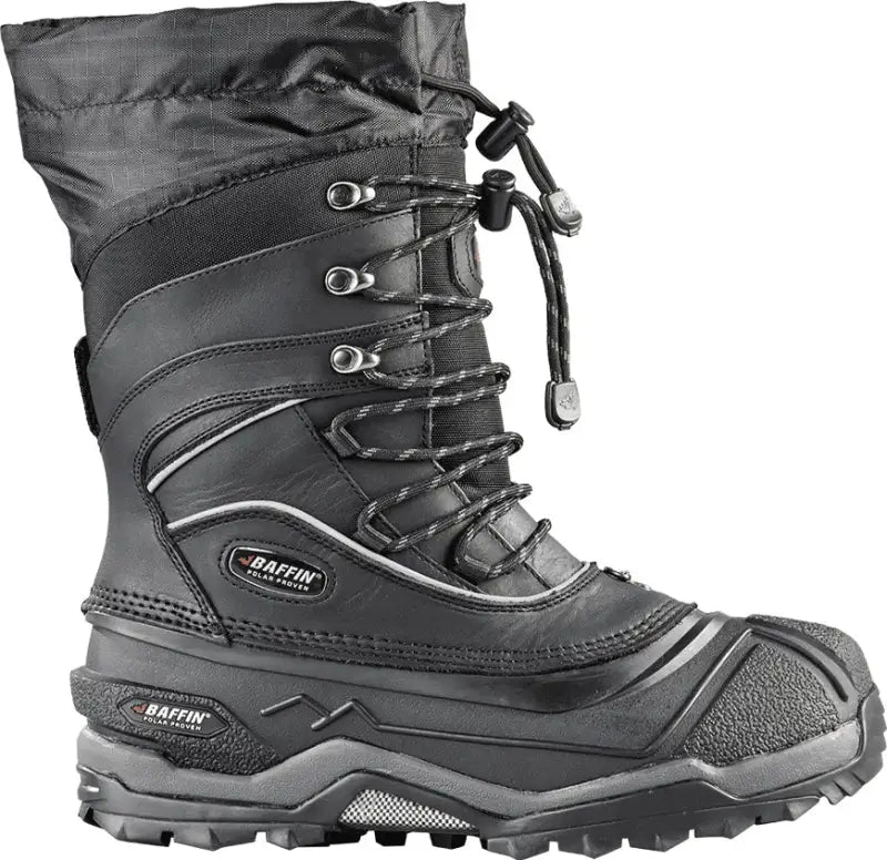 Black insulated Snow Monster boots with laces for winter, size 13, tough monster boots
