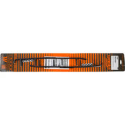 Black metal ice skate blade runners with mounting hardware on orange and black package for ESD3-8250 carbide ski doo