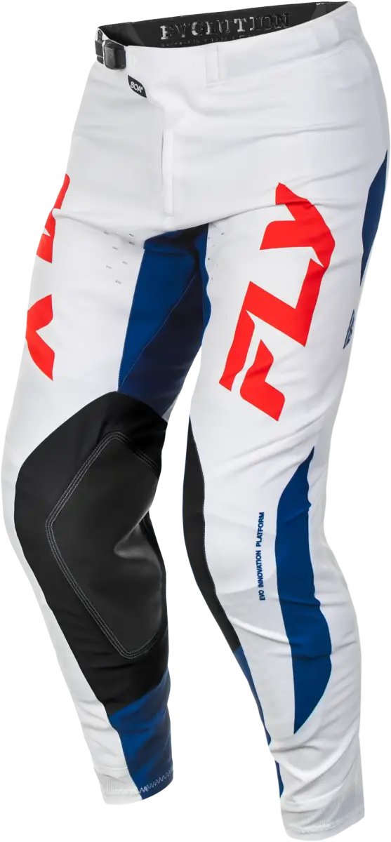 White motocross pants with red and blue accents from Evolution DST Pants Red/White/Blue for rv parts & accessories, truck parts, and truck accessories