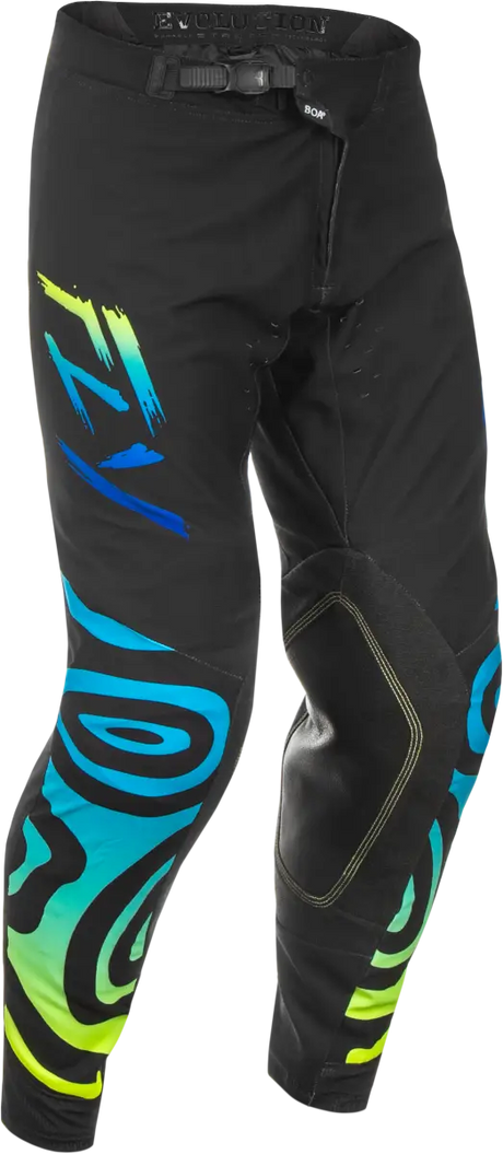 Black motocross pants with colorful graphics from Evolution Dst Zen Pants, perfect for rv parts & accessories
