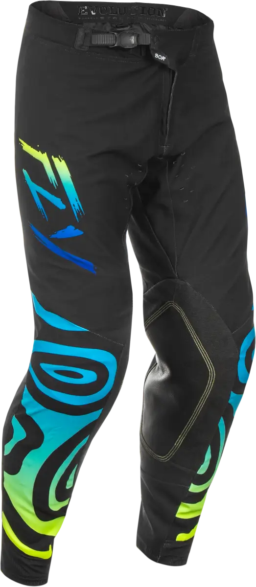 Black motocross pants with colorful graphics from Evolution Dst Zen Pants, perfect for rv parts & accessories