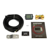 EX-BM350-KT Expion 360 Battery Monitor with 500A Shunt, cable, monitor, shunt, user manual, and mounting accessories laid out.
