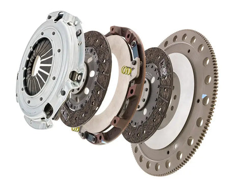 Exploded view of Exedy twin disc clutch for 1996-10 Mustang 4.6L disk clutch assembly