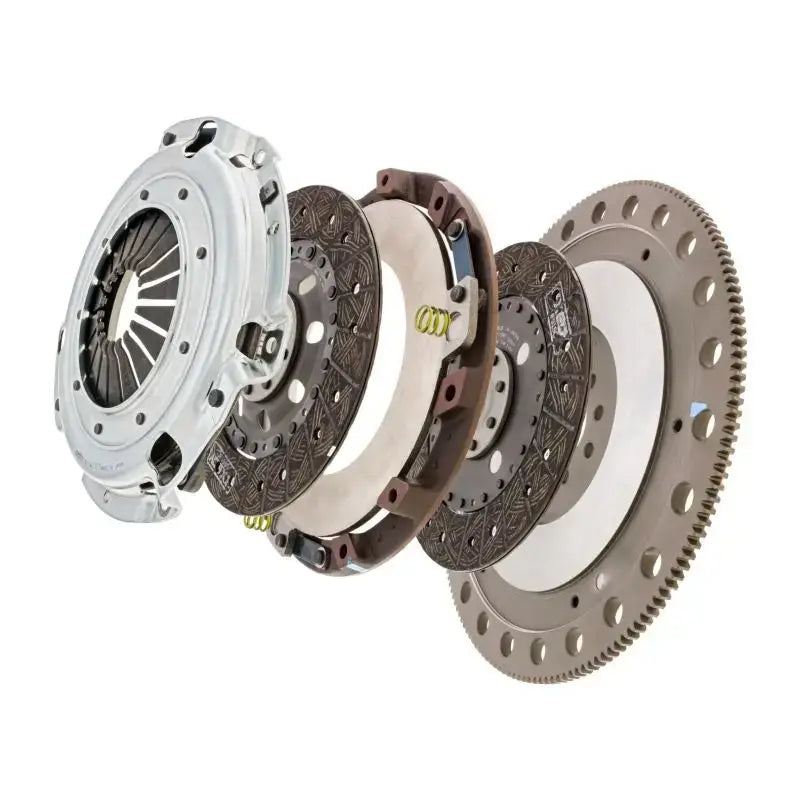 Exploded view of Exedy twin disc clutch assembly for 1996-10 Mustang 4.6L engine