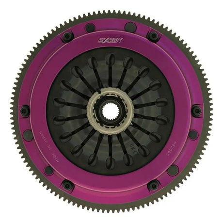 Exedy 2004-2014 Subaru Impreza WRX STI H4 Hyper Single Clutch Sprung Center Disc Pull Type with purple anodized forged aluminum cover and turbine-like vanes for cooling.