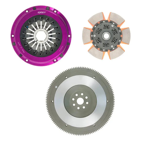 Exedy 2004-2014 Subaru Impreza WRX STI H4 Hyper Single Clutch Sprung Center Disc Pull Type, showing purple anodized cover, 6-puck cerametallic disc, and chromoly flywheel.