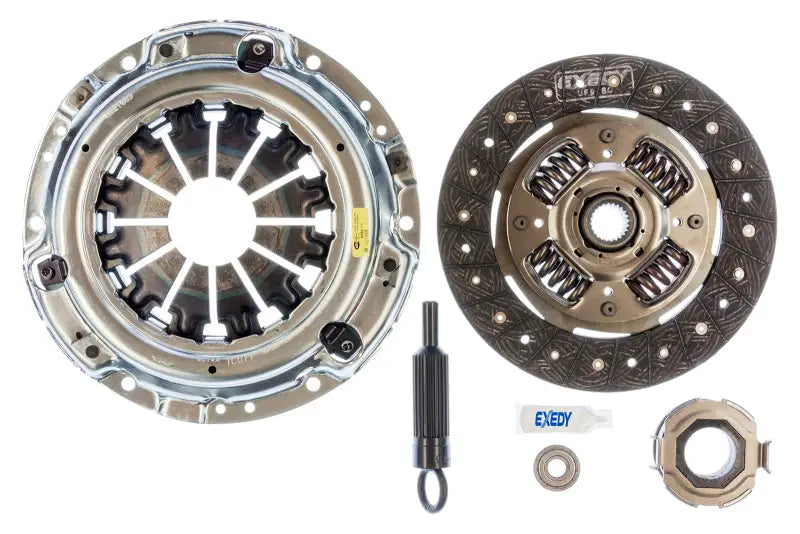 Exedy 2013-2016 Scion FR-S H4 Stage 1 Organic Clutch Kit components including pressure plate, clutch disc with spring center dampers, alignment tool, and bearings.