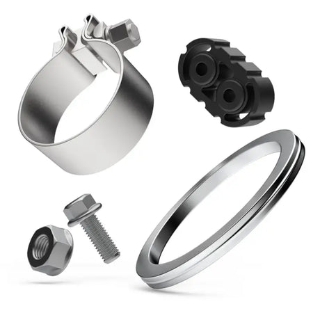 Assorted stainless steel and plastic hardware for dual split rear exhaust system kit