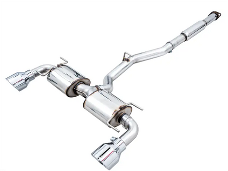 Stainless Steel Cat-Back Exhaust System Kit with Single Exhaust and Dual Outlet, Rear Exit, and 5 Inch Chrome Silver Tips by AWE.