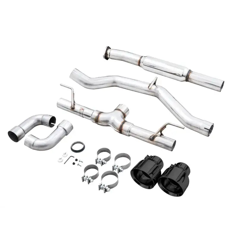 Exhaust System Kit Stainless Steel; Without Muffler; Single With Dual Outlet; Rear Exit; 5 Inch Diamond Black Tips