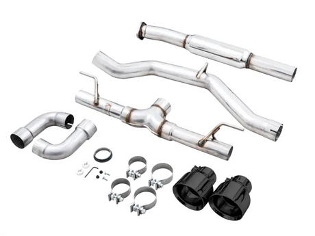 Exhaust System Kit Stainless Steel; Without Muffler; Single With Dual Outlet; Rear Exit; 5 Inch Diamond Black Tips