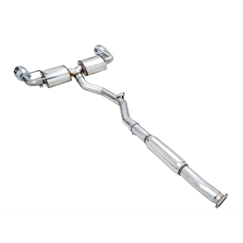 Exhaust system kit stainless steel without muffler, single exhaust with dual outlet, rear exit, 5 inch chrome silver tips by AWE.