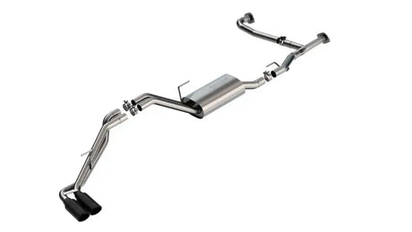 Exhaust System Kit T-304 Stainless Steel with Muffler, 2-1/2 To 2-1/4 Inch Pipe Diameter, Dual Exhaust with Dual Exit, Truck Side Exit, 4 Inch Black Chrome on T-304 Stainless Steel Tips.