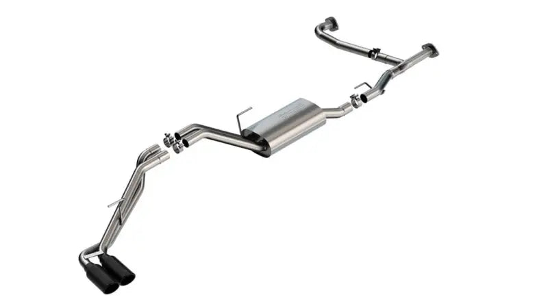 Exhaust System Kit T-304 Stainless Steel with Muffler, 2-1/2 To 2-1/4 Inch Pipe Diameter, Dual Exhaust with Dual Exit, Truck Side Exit, 4 Inch Black Chrome on T-304 Stainless Steel Tips.