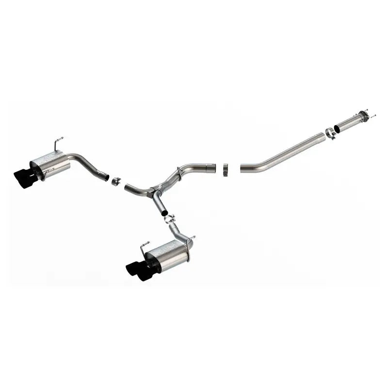 Keystone 140907CB Exhaust System Kit T-304 Stainless Steel; With Mufflers; 3 Inch To 2-1/4 Inch Pipe Diameter; Single Exhaust With Quad Exit; Dual Split Rear Exit; 3-1/2 Inch Dual Round Rolled Angle-Cut Ceramic Black T-304 Stainless Steel Tips