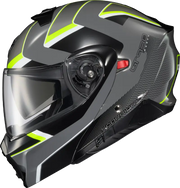 Gray and black transformer helmet with neon yellow accents featuring advanced polycarbonate shell