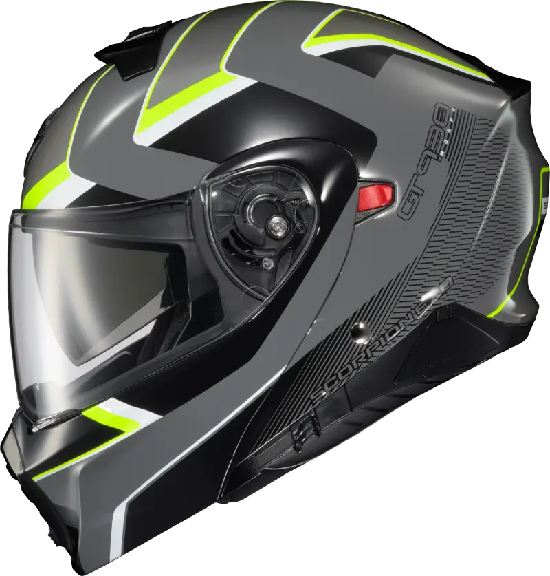 Gray and black transformer helmet with neon yellow accents featuring advanced polycarbonate shell