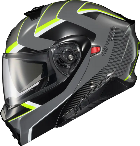 Gray and black transformer helmet with neon yellow accents featuring advanced polycarbonate shell