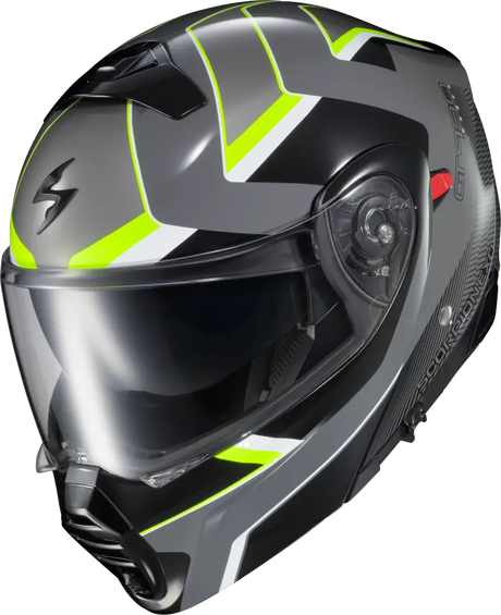 Gray and black transformer helmet with neon yellow accents and advanced polycarbonate shell