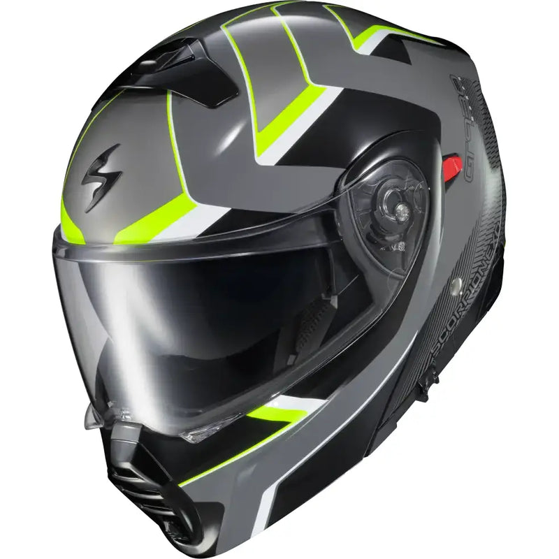 Gray and black Transformer Helmet Morph with neon yellow accents, advanced polycarbonate shell, open-face mode