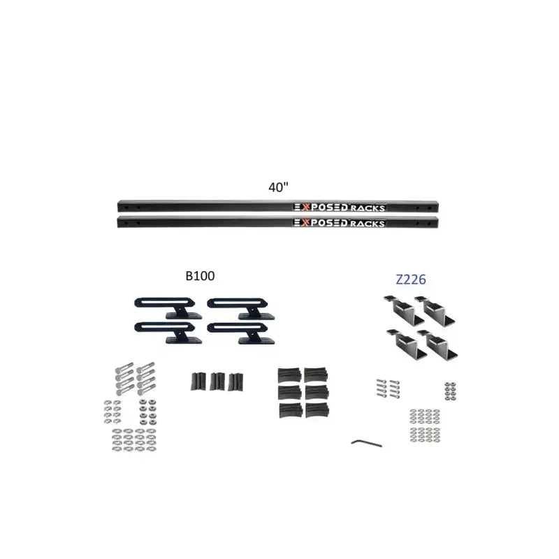 Exposed Rack 8-00-7660-BK Roof Rack Kit with 40-inch black crossbar, B100 and Z226 accessories, ideal for RV, automotive, powersports, off-road, marine, exterior, truck accessories, interior, truck bed, rv parts, Cargo Management, AVADA - Best Sellers, Must Haves