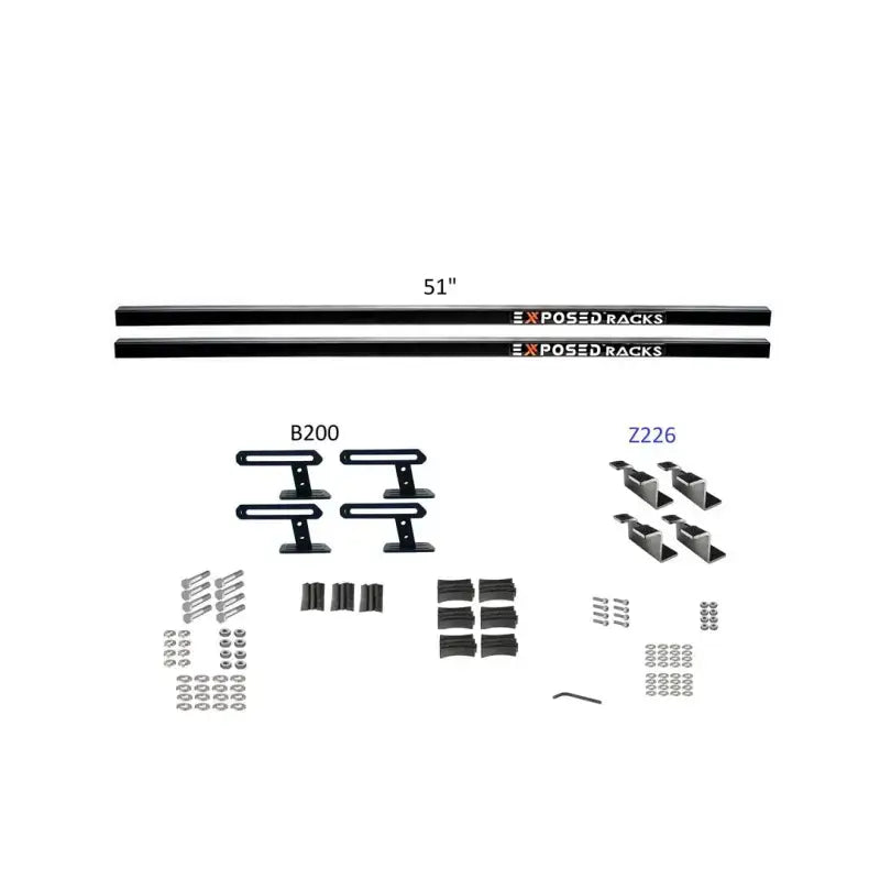 Black 51-inch exposed rack roof rack kit with b200 and z226 brackets