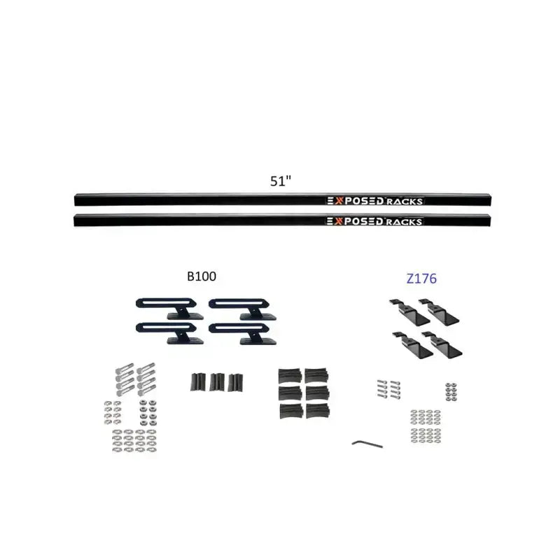 Black 51-inch exposed rack roof rack kit with matching hardware