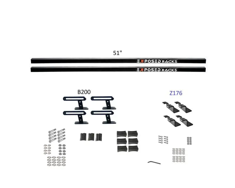 Black 51-inch exposed roof rack kit with b200 z176 brackets