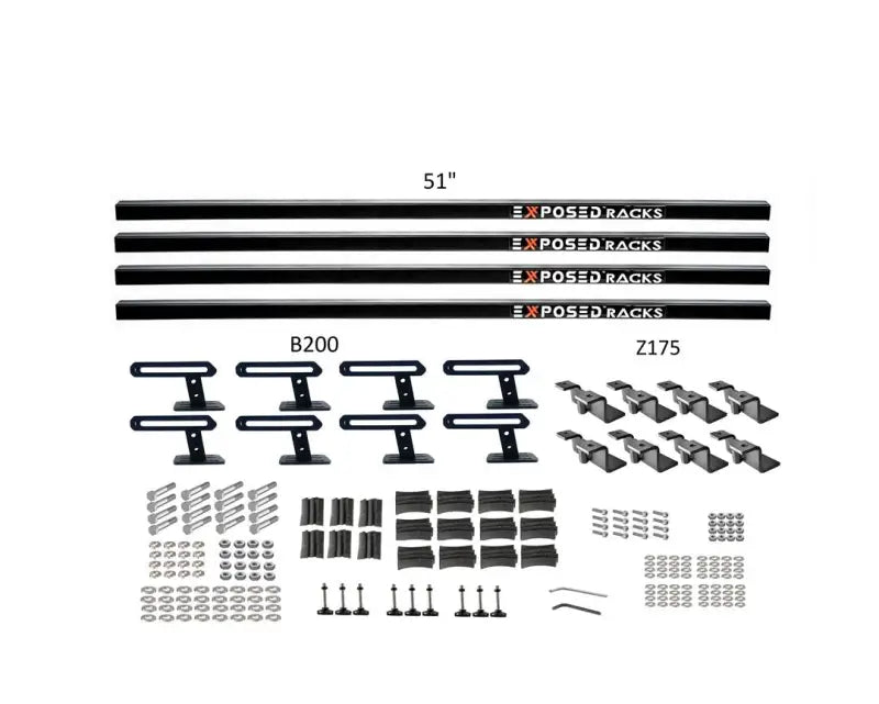 51-inch black exposed rack with hardware for Roof Rack Kit