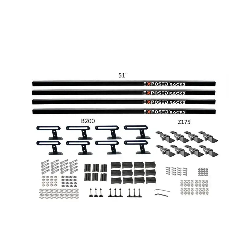 51-inch black exposed rack with hardware for Roof Rack Kit