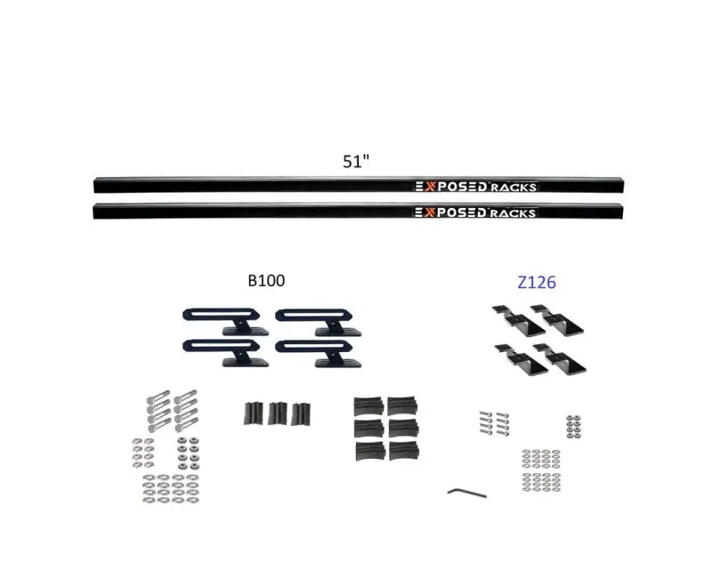 Black 51-inch exposed roof rack kit with b100 z126 brackets