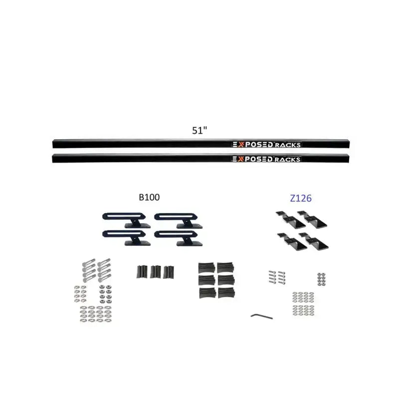 Black 51-inch exposed roof rack kit with b100 z126 brackets