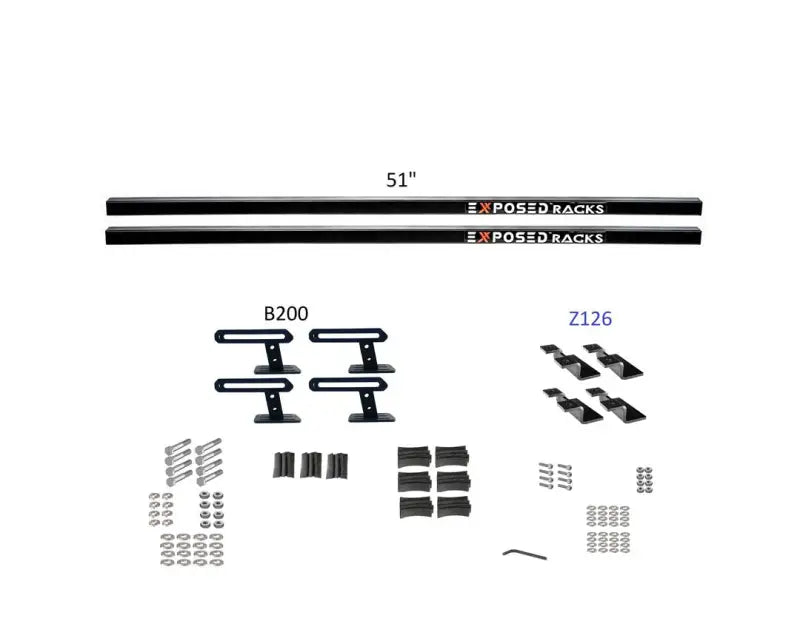 Black 51-inch exposed roof rack kit with b200 z126 brackets