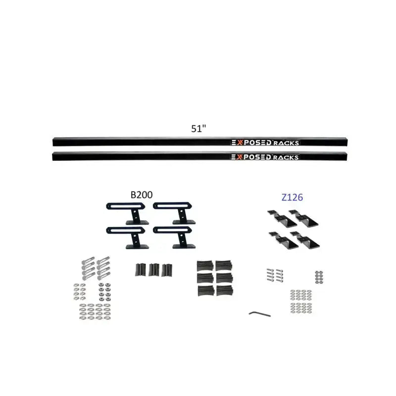 Black 51-inch exposed roof rack kit with b200 z126 brackets