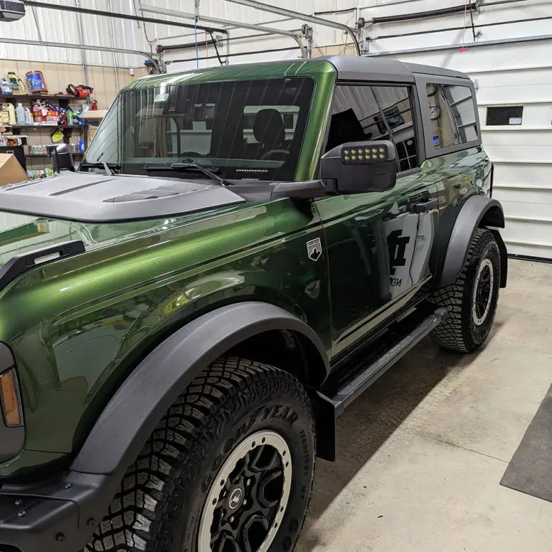 Exterior Mirror Cover Full Cover; Black; Polycarbonate; Set Of 2; With Integrated LED Lights Providing Peripheral