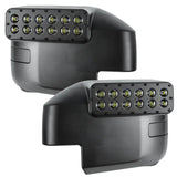 Exterior Mirror Cover Full Cover; Black; Polycarbonate; Set Of 2; With Integrated LED Lights Providing Peripheral