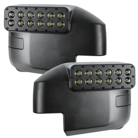 Exterior Mirror Cover Full Cover; Black; Polycarbonate; Set Of 2; With Integrated LED Lights Providing Peripheral
