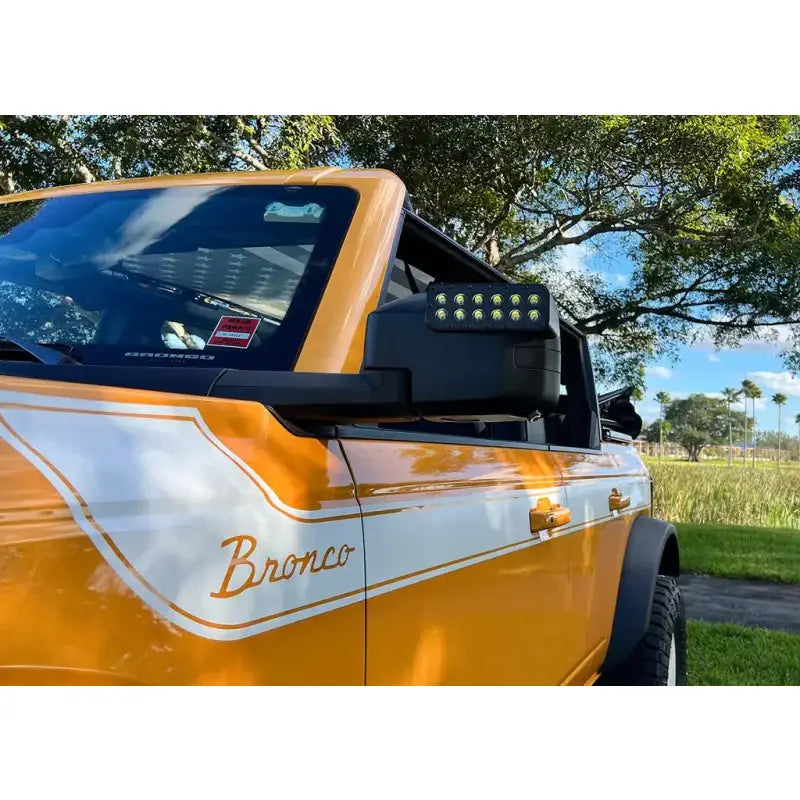 Exterior Mirror Cover Full Cover; Black; Polycarbonate; Set Of 2; With Integrated LED Lights Providing Peripheral