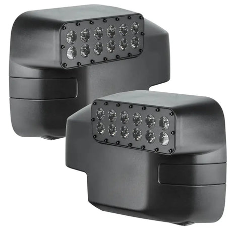 Exterior Mirror Cover Full Cover; Black; Polycarbonate; Set Of 2; With Integrated LED Lights Providing Peripheral