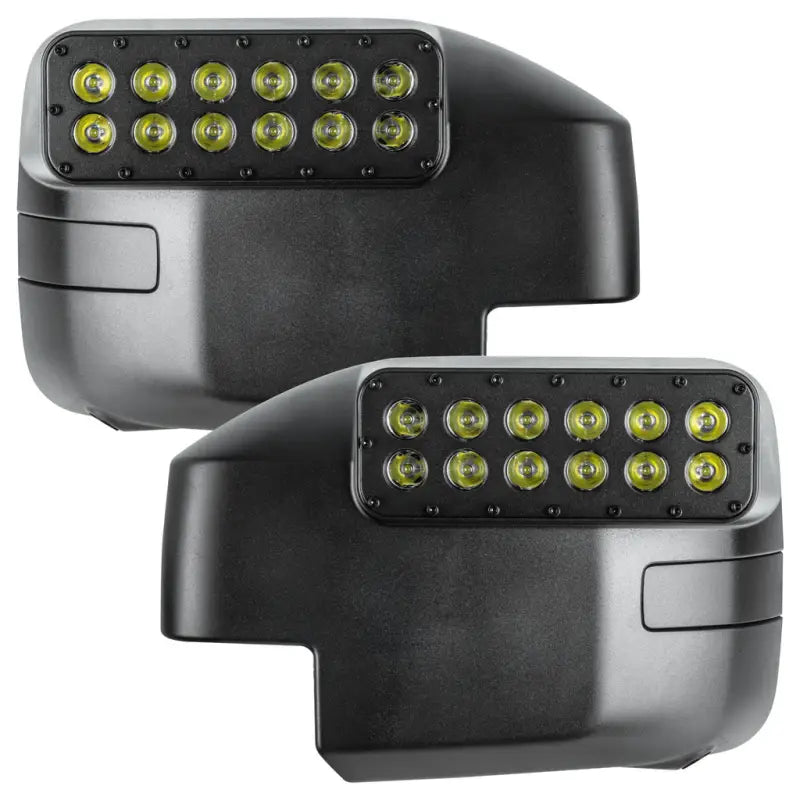 Exterior Mirror Cover Full Cover; Black; Polycarbonate; Set Of 2; With Integrated LED Lights Providing Peripheral
