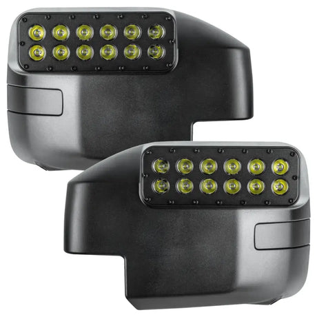 Exterior Mirror Cover Full Cover; Black; Polycarbonate; Set Of 2; With Integrated LED Lights Providing Peripheral