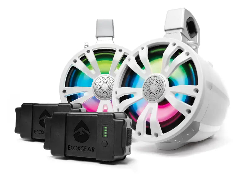 Extrmtower 2 Pk 8 Spkr 2 Amp Speakers + 2 Batteries Wht - ECOXGEAR