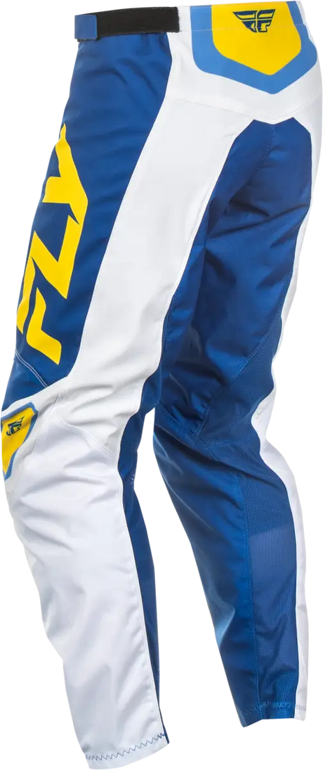 Blue white and yellow motocross pants from F 16 Powersports for rugged RV parts & accessories