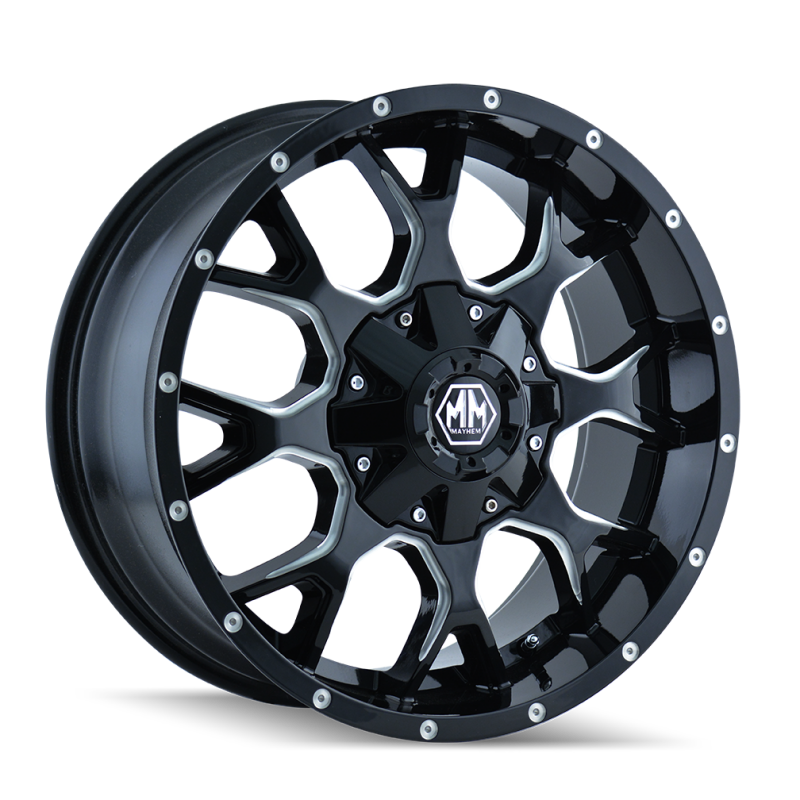 Mayhem 8015-2937M18 Mayhem 8015 Warrior 20x9 / 6x135 BP / 18mm Offset / 106mm Hub Black w/ Milled Spokes Wheel