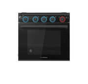 Black Furrion 21-inch gas range with blue-lit knobs for stylish cooking